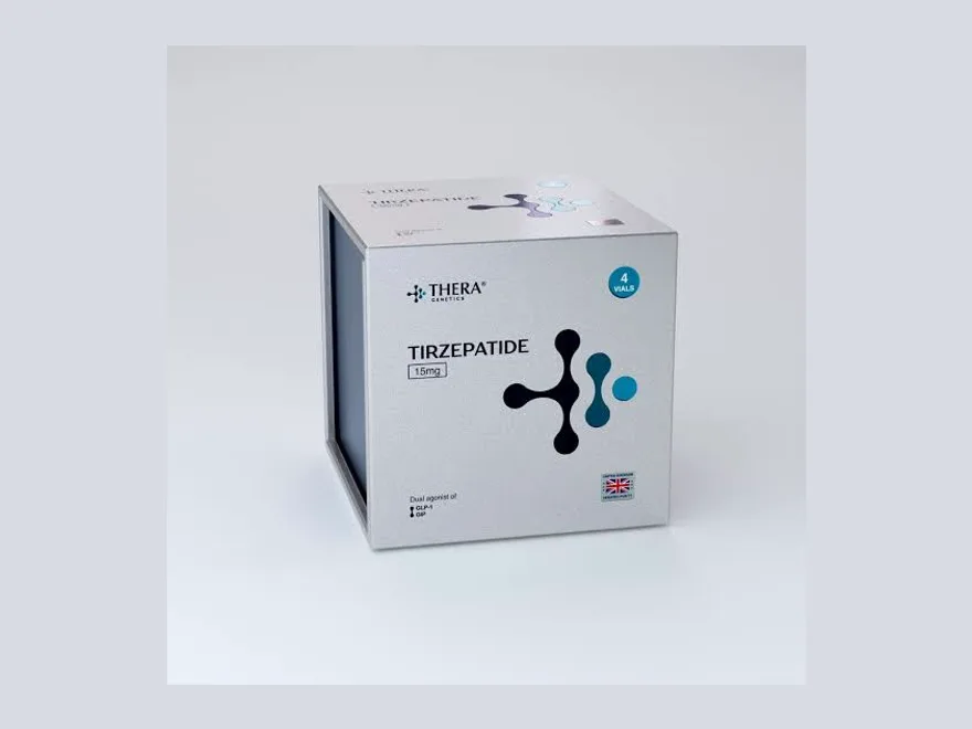 Caixa Thera Genetics Tirzepatide 15 mg com quatro frascos