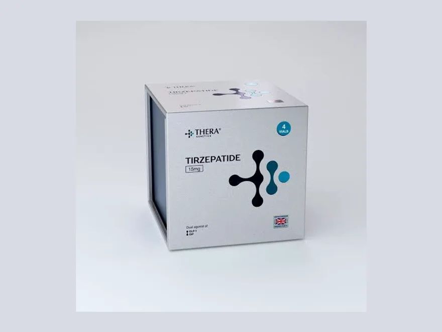 Caixa Thera Genetics Tirzepatide 15 mg com quatro frascos